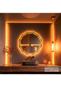 Resim Envara Amber Led'li Lazer Kumlamalı Lavabo & Banyo Aynası Dokunmatik Sensörlü 70 X 70 Turuncu 