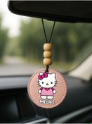 Resim Cekuonline Kişiye Özel İsim Yazılı 1.Sınıf Deri Ahşap Dekorlu Dikiz Aynası Süsü Pudra Pembe - Kitty 