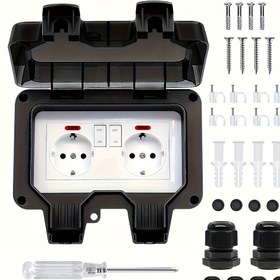Resim Dış Mekan Priz Kutusu, Göstergeli Anahtar Su Geçirmez IP66 Duvar Tipi 230V/16A AC Kapaklı Fiş Soketi - Mutfak, Banyo ve Bahçe İçin, Dış Mekan Fiş Priz, Duvar Priz, Duvar prizi, Mutfak Güç Priz,Duvara Monte Priz,Çevirmeli Kapak Tasarımı,Yüksek kaliteli plastik,Ev Sahipleri,Elektrikçiler 
