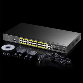 Resim Cudy GS2028PS4 4combo 1konson 24 Port Gigabit 400 W Poe Yönetilebilir Metal Rack Mount Switch 