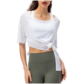 Resim Geeksen Kadınlar İçin Spor T-shirt, Yarım Kollü, Saçaklı, Normal Uzunluk, Casual Stili, Tek Renk Siyah/beyaz/pembe/gri Seçenekli Beyaz 