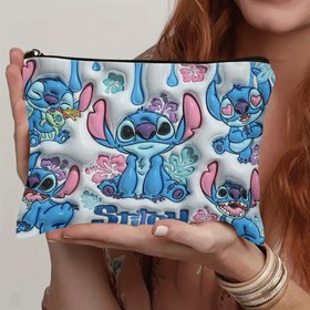 Resim Disney Stitch Kozmetik Çantası - Canlı Tropikal Çiçek Desenli ve Parlak Fermuarlı, Erkekler & Kadınlar için Dayanıklı Seyahat Kesesi, Çok Renkli, Yüksek Kaliteli Dikiş Kenarları 