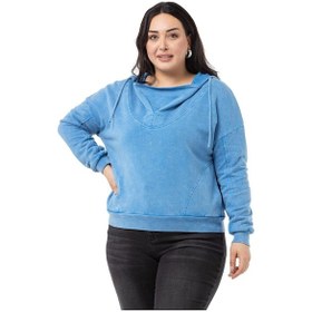 Resim Büyük Beden Degaje Kapüşonlu Yaka Cepli Parça Boyalı Üç İplik Mavi Sweatshirt-mavi Mavi 