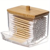 Resim 1 adet OLOEY Banyo Temizleme Çubuğu Tutucu, 7 OZ Plastik Depolama Bambu Kapaklı, Kokusuz, Pads için Şık Düzenleyici 