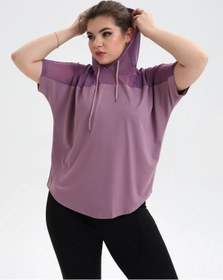 Resim Roksport Büyük Beden Kapüşonlu Spor Uzun Kollu Sweatshirt 262519622 Leylak 