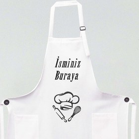 Resim Mutfak Önlüğü Kişiye Ve İsme Özel Nakışlı Mutfak Önlüğü Şef 2 Farklı Renkler Beyaz 