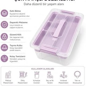 Resim Orret Home Bölmeli ve Katlı Plastik Organizer Makyaj Düzenleyici - Kilitli Takım Sandığı Organizer Kutu, Taşıma Kulplu Çok Amaçlı Düzenleyici, Katlı Saklama Kutusu (ASORTİ RENK) (5 Litre) 