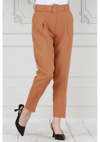 Resim Sevitli Beli Kemerli Pileli Kalem Pantolon-camel-3683-camel Camel 