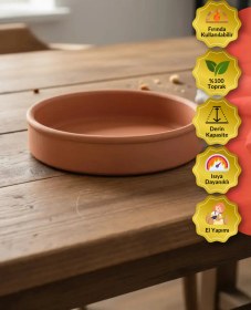 Resim Derin Yuvarlak Toprak Güveç 30 Cm Yüksek Isıya Dayanıklı, Geleneksel Taş Fırın Lezzeti Toprak 