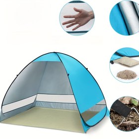 Resim Anında Açılır UV Koruma Çadırı Kamp & Plaj İçin - Taşınabilir, Kurulum Gerektirmez, Mavi, Üçgen Tasarım, Yetişkinler, Gençler ve Evcil Hayvanlar İçin İdeal, Tüm Sezon Kullanımı, Saklama Çantası Dahil, Kampçı Aksesuarları, Evcil Hayvan Dostu Barınağı, Kolay Kurulumlu Sığınak, Sağlam Halat Desteği 