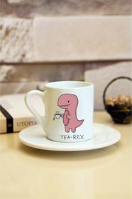 Resim Tea Rex Baskılı Beyaz Türk Kahvesi Fincanı 