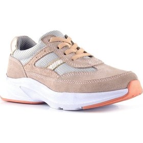 Resim Rakerplus Hakiki Deri Anatomik Pudra Lastik Bağcıklı Hafif Kız Çocuk Günlük Ayakkabı Pudra 