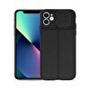 Resim Smcase iPhone 12 Kılıf Lensi Kamera Korumalı Deri Dokulu Silikon Siyah 
