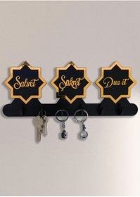 Resim GEEG Sabret Şükret Dua Et Anahtar Askısı Büyük Selçuklu Sekiz Köşeli Yıldız Motif Aynalı Altın Pleksi Mdf 