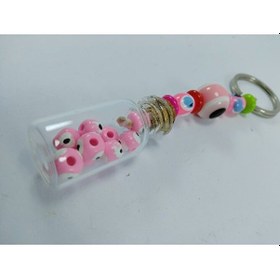 Resim Nazar Boncuğu Anahtarlık El Yapımı Şişe Pembe Hediyelik Aksesuar 