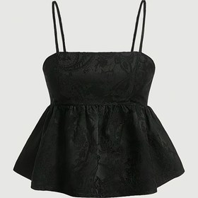 Resim Şık Yaz Düz Renk Jakarlı Fırfırlı Kolsuz Mini Üst - Sevimli Yaka Detaylı, Pürüzsüz Polyester Kumaş, Rahat Gezintiler ve Gece İçin Mükemmel, Gece İç Giyim | Fırfırlı Detay | Pürüzsüz Dokusu, Lingeri 