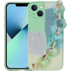 Resim İphone 13 Uyumlu Simli Desenli El Askılı Tutacaklı Zore Elsa Silikon Kılıf-yeşil Yeşil 