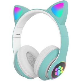 Resim ALLY 23M Kedi Kulak Kulaküstü Bluetooth 5.0 Kablosuz Kulaklık Led Işıklı YEŞİL 