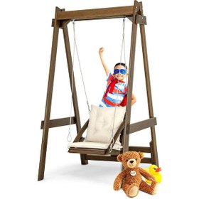 Resim Vendy Çocuk Salıncak Dış Mekan Bahçe, Teras Salıncağı - Ladin Ahşap Krem 