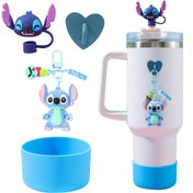 Resim 4 adet Stitch Temalı Kupa Aksesuar Seti - Stitch Şekerlik Şapkası, Kalp Şekilli Kanca, Kaymaz Ped ve Stitch Anahtarlık içerir - Tumbler'nizi Kişiselleştirmek İçin Mükemmel, Tumbler Aksesuarları | Eğlenceli Tasarım | Silikon Malzeme, Stitch Aksesuarları 