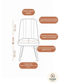 Resim Nora 6 Adet Sandalye - Keten Kumaşlı Sandalye Modern Ahşap Ayaklı Yemek & Çalışma Sandalyesi Minimal Tasarım Pembe 
