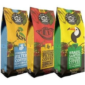 Resim Oze Latin Amerika Filtre Kahve Seti Guatemala, Colombian, Brazil 3'lü 250G Moka Pot 