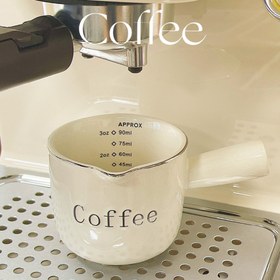 Resim Vintage Krem Seramik Espresso Ölçü Kabı Saplı - 300ml/600ml/800ml/200ml Ölçek İşaretleri, "Kahve" Baskılı, Tekrar Kullanılabilir ve Yüksek Kaliteli Kahve Aracı Evde Demleme İçin, Sadece El Yıkama 