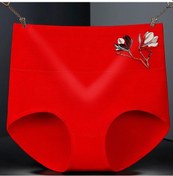 Resim Kırmızı Pamuk Baskılı Yüksek Bel Kadın İç Çamaşırı Doğum Sonrası Kadınlar İçin Nefes Alabilir Ve Minimalist Rahat Külot Kırmızı 