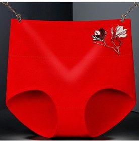 Resim Kırmızı Pamuk Baskılı Yüksek Bel Kadın İç Çamaşırı Doğum Sonrası Kadınlar İçin Nefes Alabilir Ve Minimalist Rahat Külot Kırmızı 