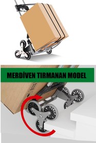 Resim DEKO TURKEY Katlanabilir Merdiven El Arabası 80 Kg Kapasiteli Yük Kapasiteli Genişletme Halatı + Eldiven Hediye 