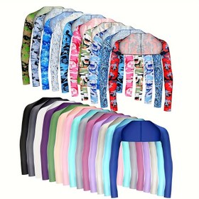Resim 1 adet Kadın Yaz Spor Şal - Hafif Buz Sliky Fiber Kumaş, Elastik Uygunluk, Canlı Çiçek ve Geometrik Desenler, Açık Hava Golf ve Rahat Giyim, Sadece Elde Yıkama, Yaz, Dayanıklı Güneşlik 