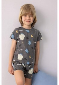 Resim DeFacto Erkek Bebek Pijama Takımı Desenli Kısa Kollu Penye Üst Beli Lastikli Şort E1180A525HSGR310 Gri 