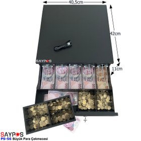 Resim SAYPOS 5 Geniş Kağıt Para Gözlü Verifone MX915 Yazarkasa Uyumlu Manuel Büyük Para Çekmecesi 40,5x42x11cm 