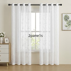 Resim 2 adet Zarif Beyaz Dantel Perde - Çiçek İşlemi ile, Hafif Polyester, Yarı Şeffaf, Kolay Kurulumlu Grommet Üstü Yatak Odası, Oturma Odası veya Veranda için - Çağdaş, Ülke, Çiftlik ve Otel Dekoru için İdeal, Yatak Odası Dekoru | Çiçek İşlemi Perdeler | Hafif Perdeler 