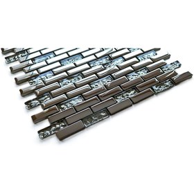 Resim MozaiKristaL Mutfak Tezgah Arası 15x48x6 Mm, Gümüş Inox Kristal Cam Mozaik. ( 1 Koli = 1 M2 Fiyatıdır ) 