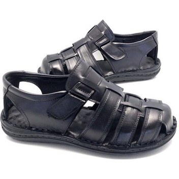 Deritarz Hakiki Deri Masajlı Ortopedik Hafif Erkek Sandale Siyah