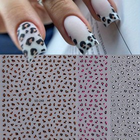 Resim 3 Adet Retro Tarzı Leopar Desenli 3D Tırnak Sanatı Çıkartmaları - Siyah/Beyaz, Pembe/Kahverengi & Turuncu/Beyaz Hayvan Desenli Kış Manikürü için Kendinden Yapışkanlı Parlak Dekorlar, Partiler ve Etkinlikler için Dayanıklı Plastik Tırnak Süsleri, Tırnak Aksesuarları, Parti Tutkunları İçin 