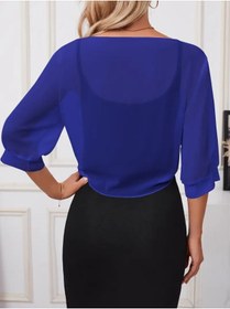 Resim moda wanilia Kadın Truvakar Kol önden Bağlamalı Kısa şifon Bolero Ceket 