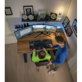 Resim %100 Masif Ladin Ahşap X-Ayak 120X60 Oyuncu Çalışma Masası Ceviz Tonları 