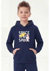 Resim Fyk Kids Kanguru Cepli Kapüşonlu Baskı Detaylı Erkek Çocuk Sweatshirt Lacivert 
