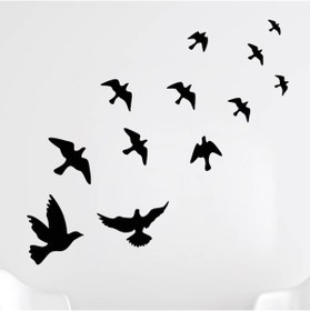 Resim Uçan Kuşlar Dekoratif Duvar Sticker Kuş Sürüsü Siyah 