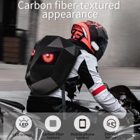 Resim LED Gözlü Motorcu Çantası - LED Gözlü Sırt Çantası, Kask Çantası - Karbon Görünümlü 