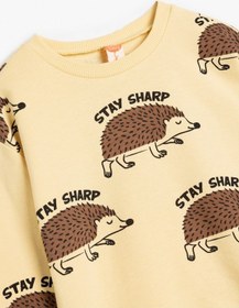 Resim Koton Sweatshirt Uzun Kollu Bisiklet Yaka Kirpi Baskılı Şardonlu Pamuklu Sarı Desenli 5smb10130tk Sarı 