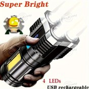 Resim Heeykeey Şarj Edilebilir USB Feneri, Açık Hava Kampı ve Balıkçılık için 4 LED ve COB Yan Işıkları ile, 4 Mod - Parlak, Dayanıklı ve Pratik - 1 adet 