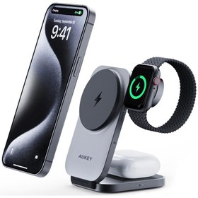 Resim AUKEY LC-MC312-GY MAGFUSION Z QI2 15W KATLANABİLİR 3 Ü 1 ARADA MIKNATISLI KABLOSUZ ŞARJ CİHAZI 
