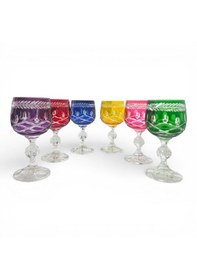 Resim Sudedi Home Renkli Kristal Cam Kadeh Seti 6 Lı Kesme Desenli, Premium Sunum Çok Renkli 