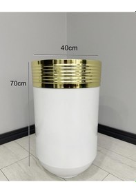 Resim Elegant Dekoratif Gold Darbuka Parlak Beyaz Saksı 70cm 