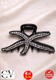 Resim Taşlı Siyah Denizyıldızı Model Metal Saç Tokası Işıltılı Ve Zarif Mandal Toka 7 Cm Siyah 