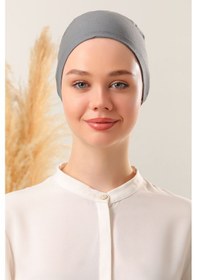 Resim Melodi Scarf Kadın Tesettür Dikişsiz Set Bone Koyu Gri 5 Adet Bağlamalı Penye Bone Koyu Gri 