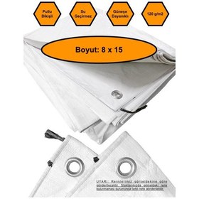 Resim Beyaz Renk Ebatlı Branda, 8x15 Çadır 120 Gr/m2 Su Geçirmez Kamyon Saman İnşaat Gölgeleme Çadırı 